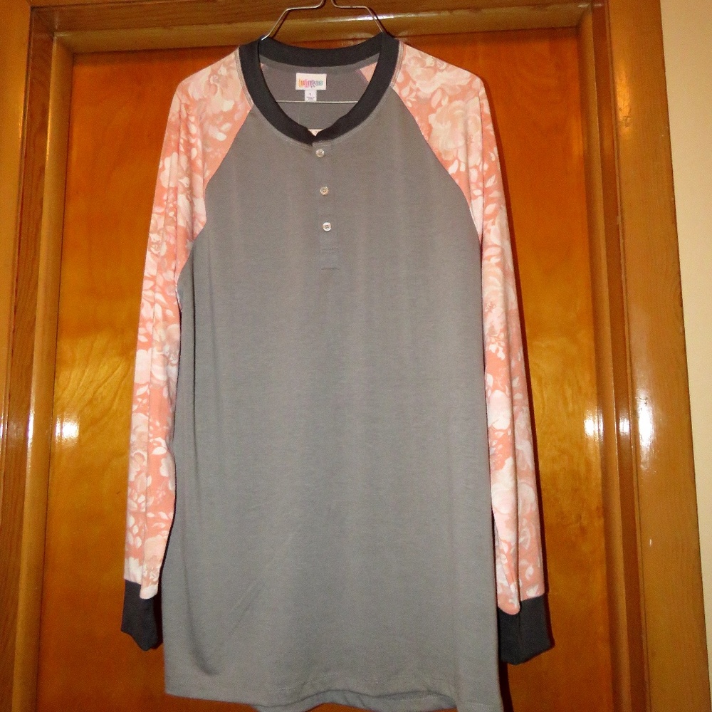 Lularoe Floral Sleeves Mark Henley Long Sleeve Top L